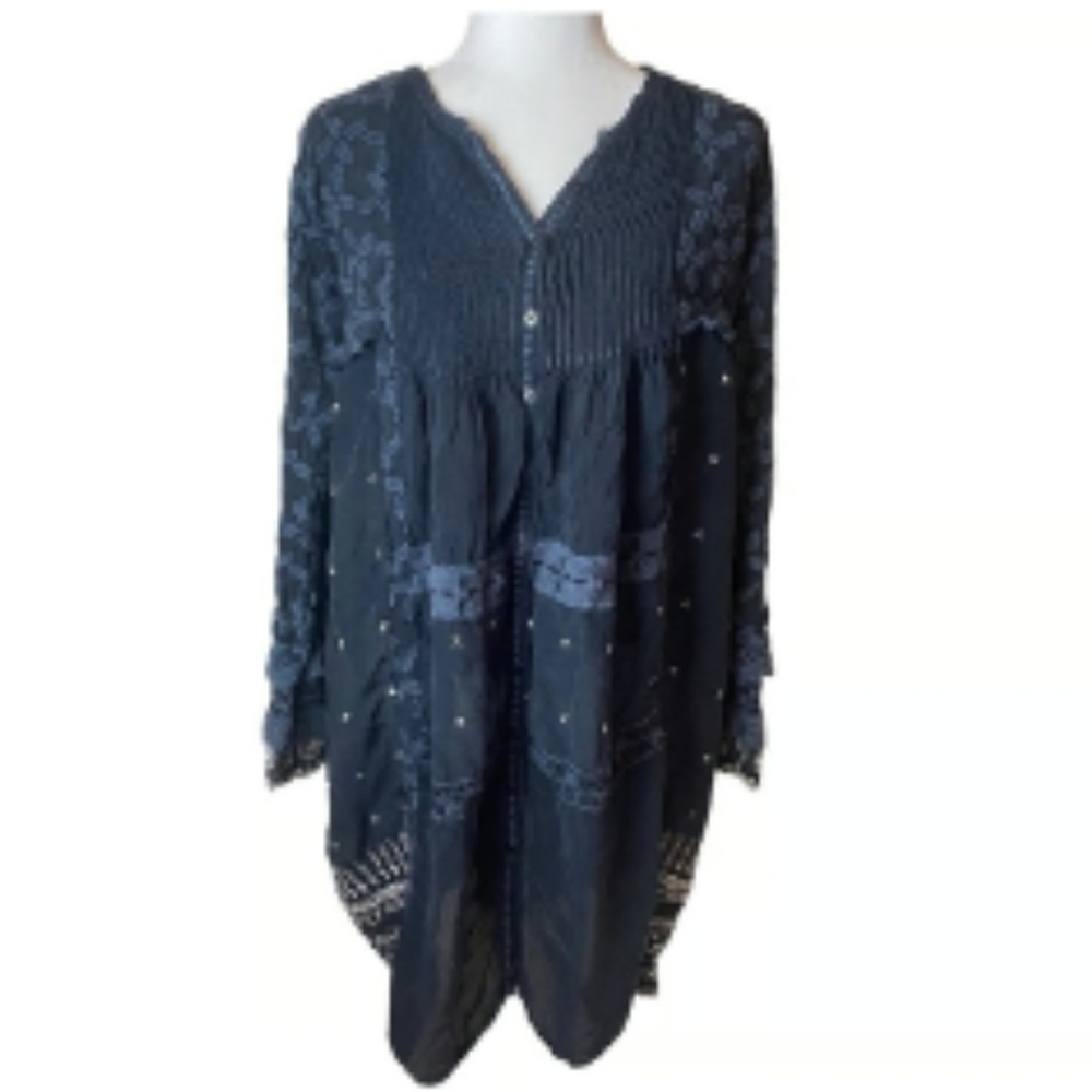Johnny Was Embroidered Button Front Sz. M‎ Long Sleeve Dress Tunic